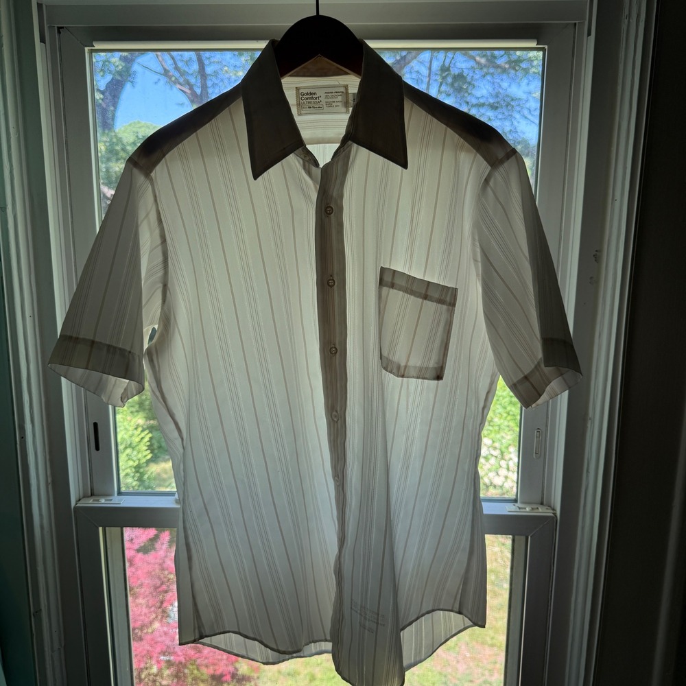 Vintage Sears Golden Comfort Ultressa White Striped Short Sleeve Shirt Mens 16